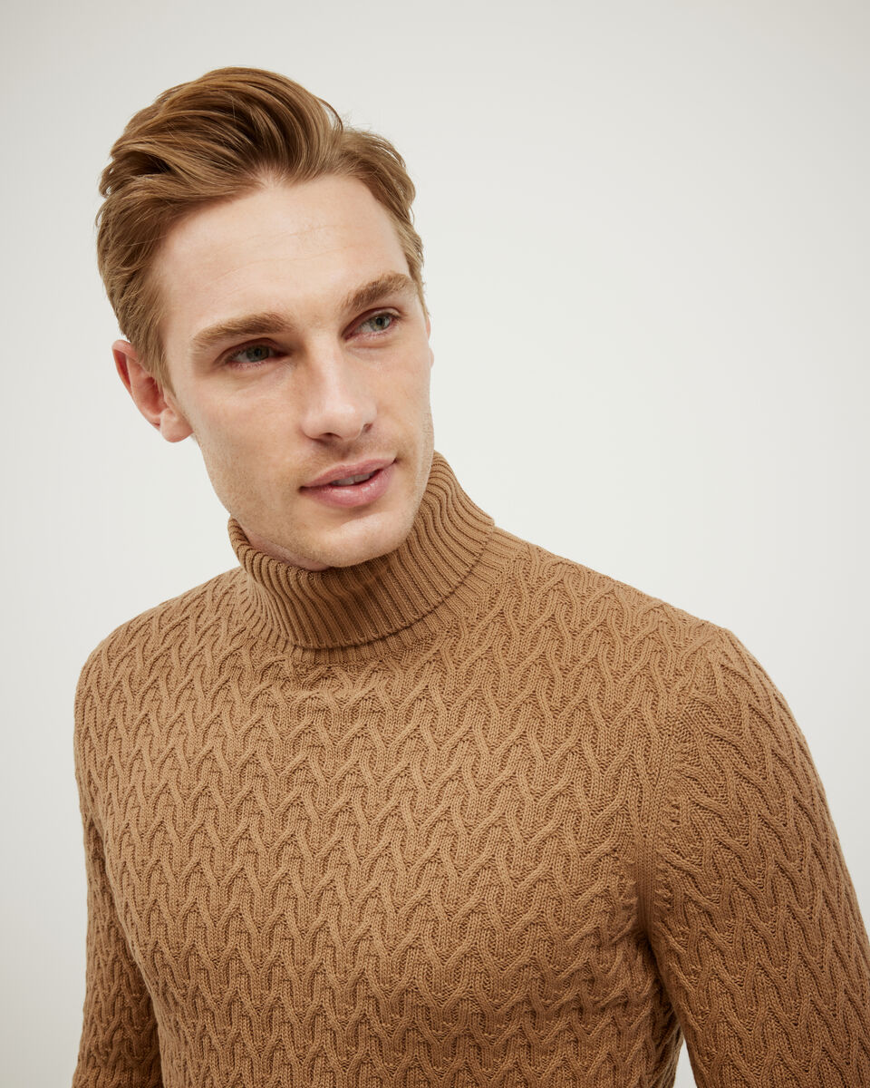 Textured Roll Neck Knit, Tan, hi-res